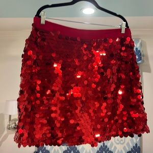 QUEEN OF SPARKLES Red Sequin Skirt